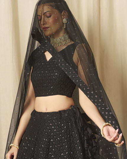 black sequins georgette embroidered lehenga choli