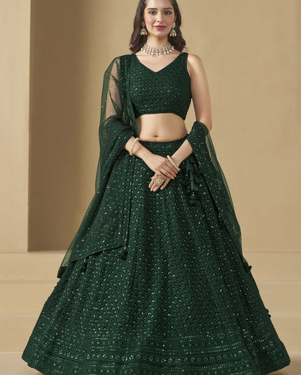 bottle green sequins georgette embroidered lehenga choli