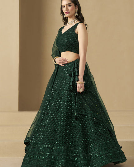 bottle green sequins georgette embroidered lehenga choli