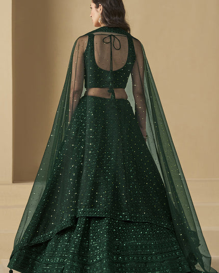 bottle green sequins georgette embroidered lehenga choli