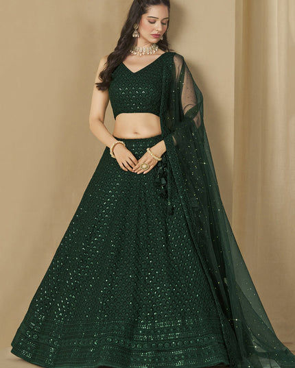 bottle green sequins georgette embroidered lehenga choli
