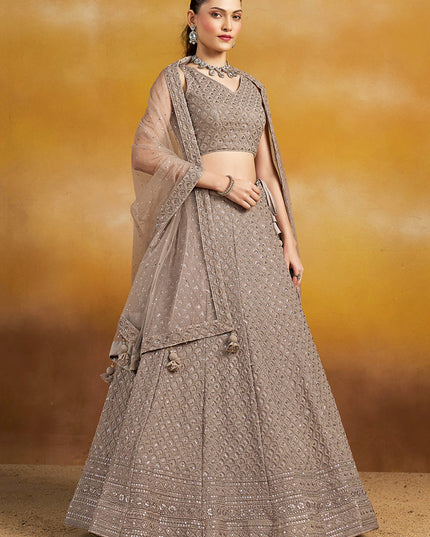 dusty grey georgette embroidered lehenga choli for wedding
