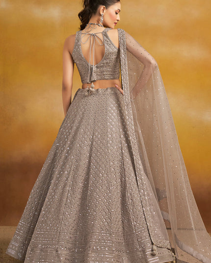 dusty grey georgette embroidered lehenga choli for wedding