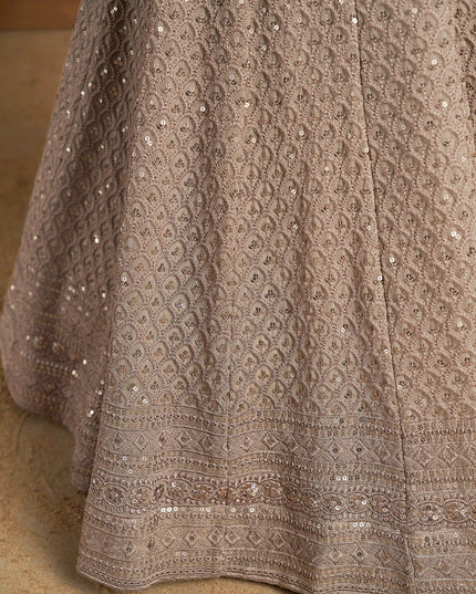dusty grey georgette embroidered lehenga choli for wedding