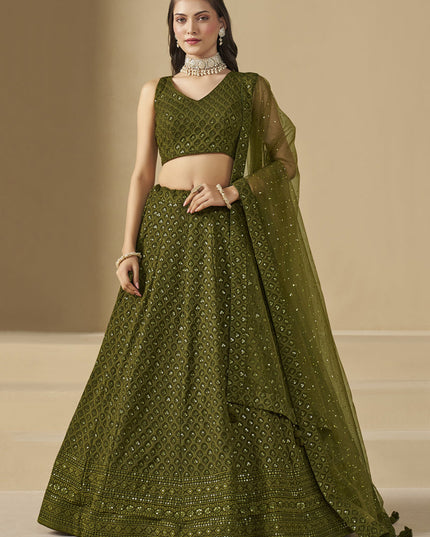 mehendi green sequins georgette embroidered lehenga choli