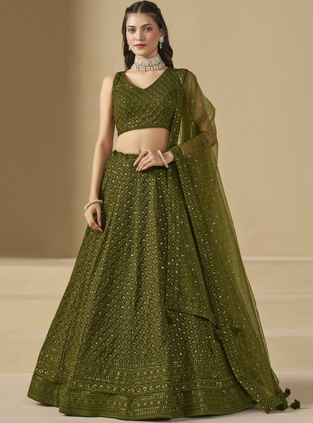 mehendi green sequins georgette embroidered lehenga choli