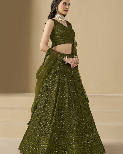 mehendi green sequins georgette embroidered lehenga choli