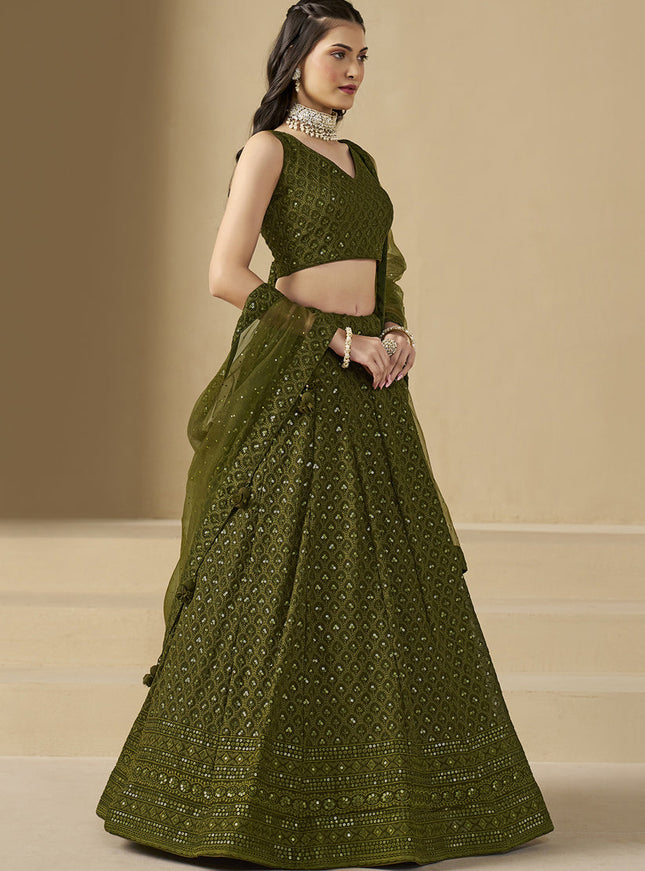 mehendi green sequins georgette embroidered lehenga choli