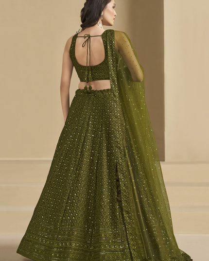 mehendi green sequins georgette embroidered lehenga choli