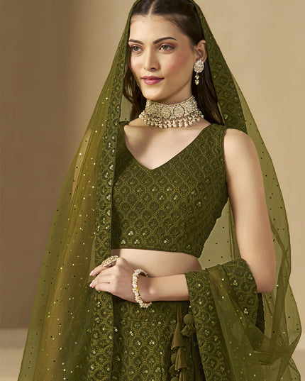 mehendi green sequins georgette embroidered lehenga choli