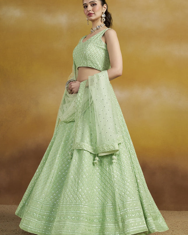 mint green georgette embroidered lehenga choli for wedding