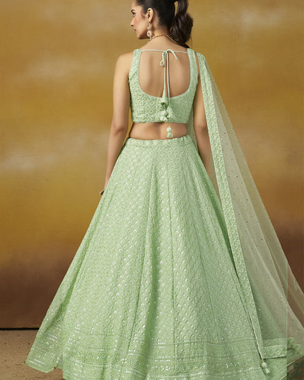 mint green georgette embroidered lehenga choli for wedding