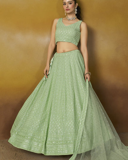 mint green georgette embroidered lehenga choli for wedding