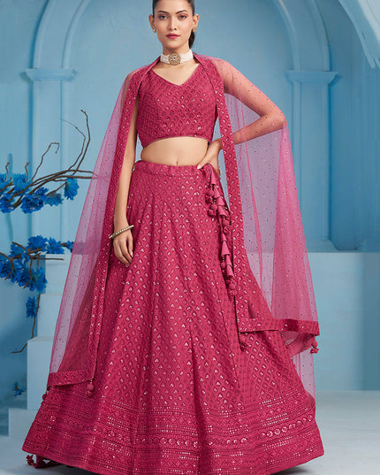 rani pink embroidered georgette lehenga choli for wedding