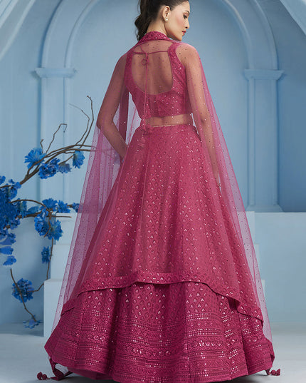 rani pink embroidered georgette lehenga choli for wedding
