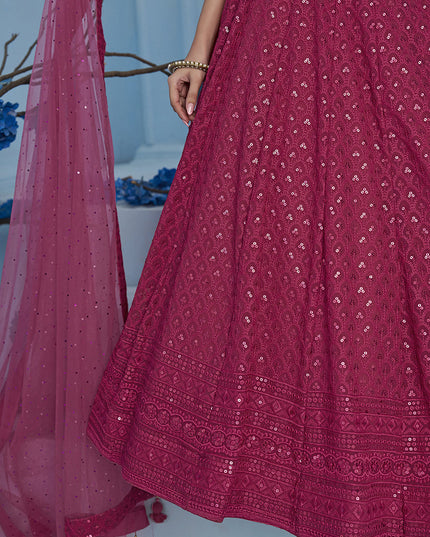 rani pink embroidered georgette lehenga choli for wedding