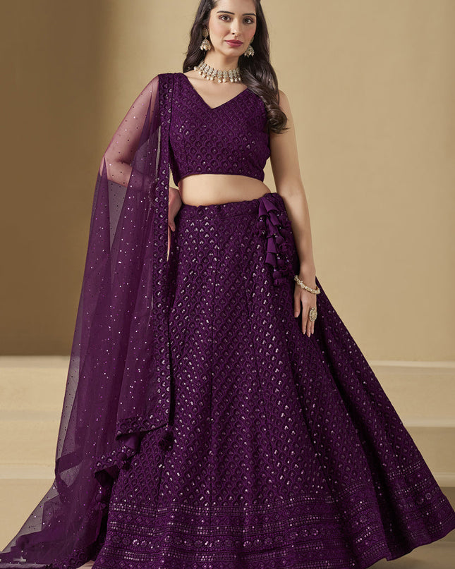 wine sequins georgette embroidered lehenga choli