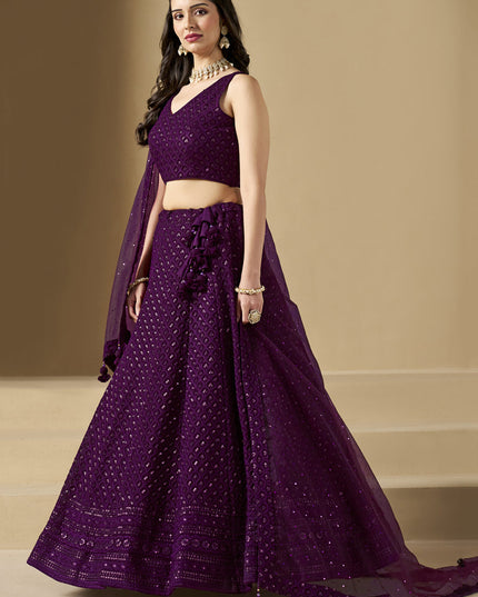 wine sequins georgette embroidered lehenga choli