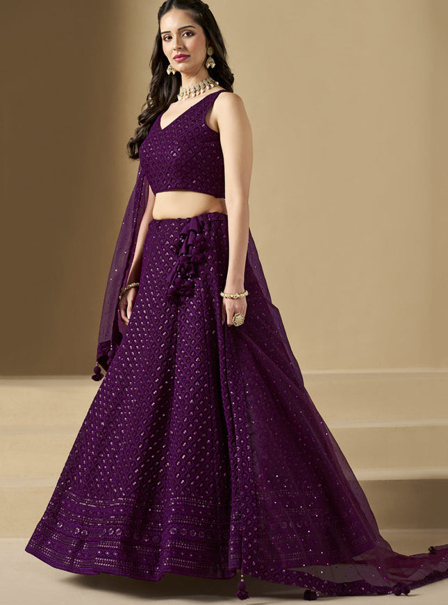 wine sequins georgette embroidered lehenga choli