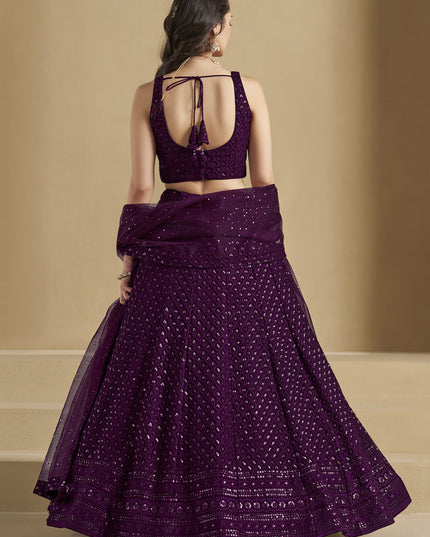 wine sequins georgette embroidered lehenga choli