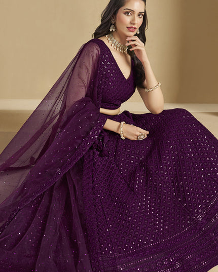 wine sequins georgette embroidered lehenga choli