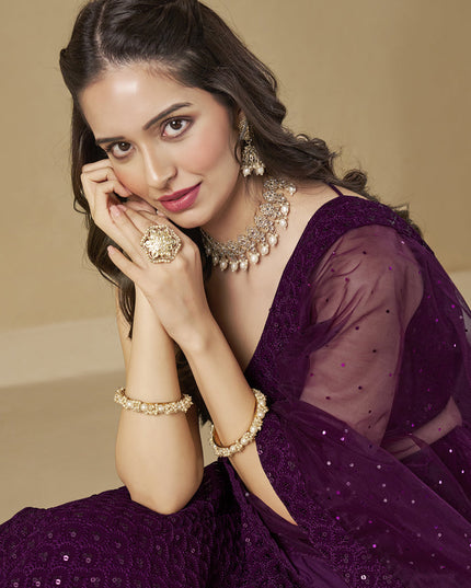 wine sequins georgette embroidered lehenga choli