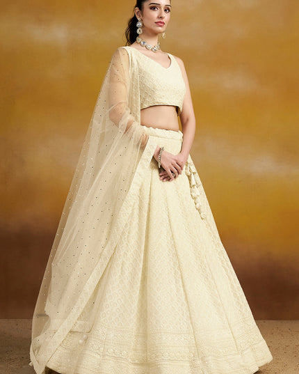 off white georgette embroidered lehenga choli for wedding