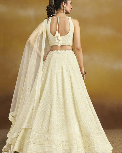 off white georgette embroidered lehenga choli for wedding
