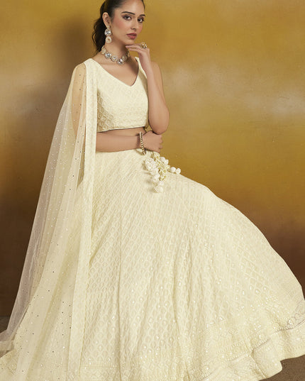 off white georgette embroidered lehenga choli for wedding