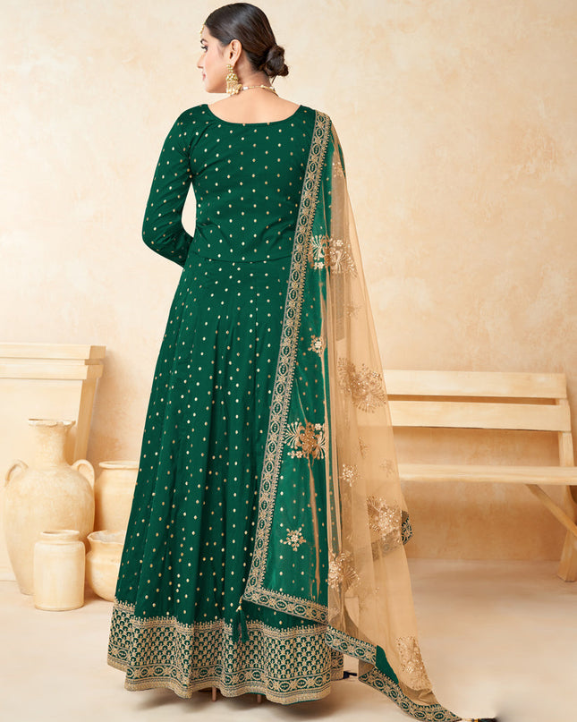 Bottle Green Silk Embroidered Anarkali Suit