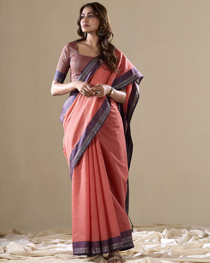 Salmon Pink Handloom Cotton Saree for Festival