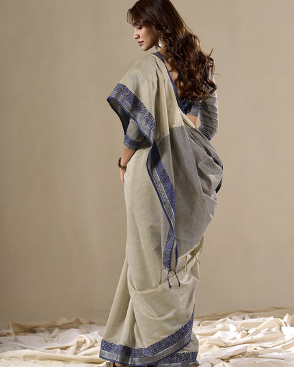 Dusty Cream Handloom Cotton Saree for Festival