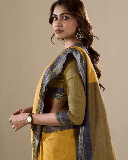 Turmeric Yellow Handloom Cotton Saree for Festival