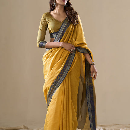 Turmeric Yellow Handloom Cotton Saree for Festival