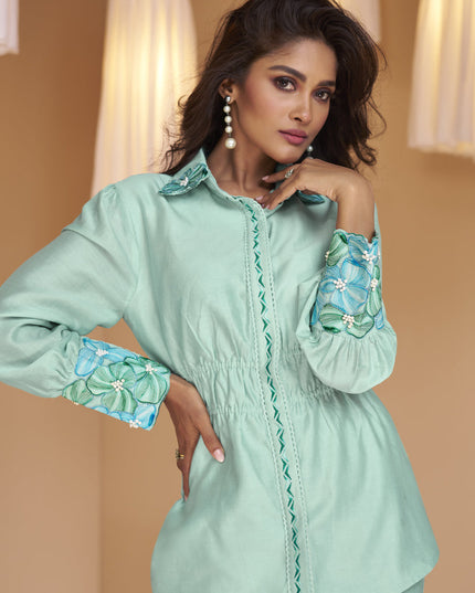 Mint Blue Pure Silk Co-Ord Set
