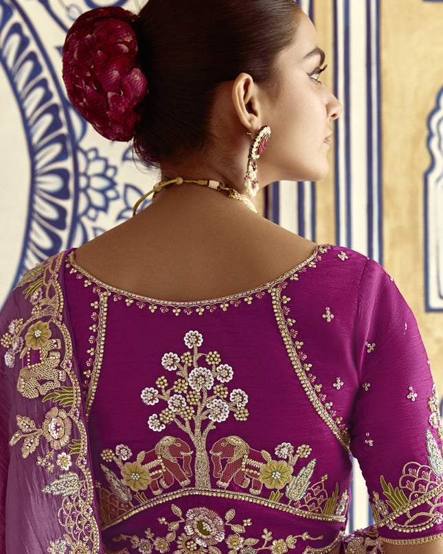 Charismatic Onion Pink Embroidered Designer Wedding Saree