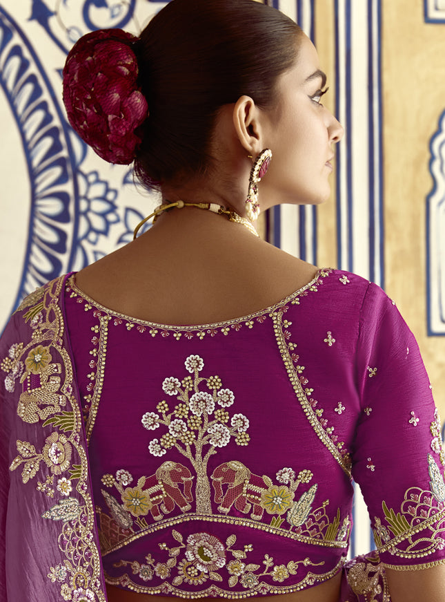 Charismatic Onion Pink Embroidered Designer Wedding Saree