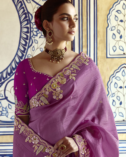 Charismatic Onion Pink Embroidered Designer Wedding Saree