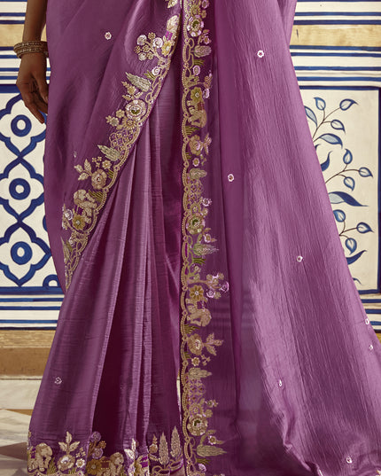 Charismatic Onion Pink Embroidered Designer Wedding Saree