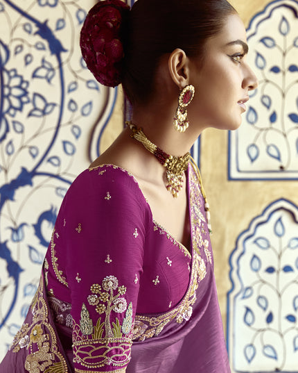 Charismatic Onion Pink Embroidered Designer Wedding Saree