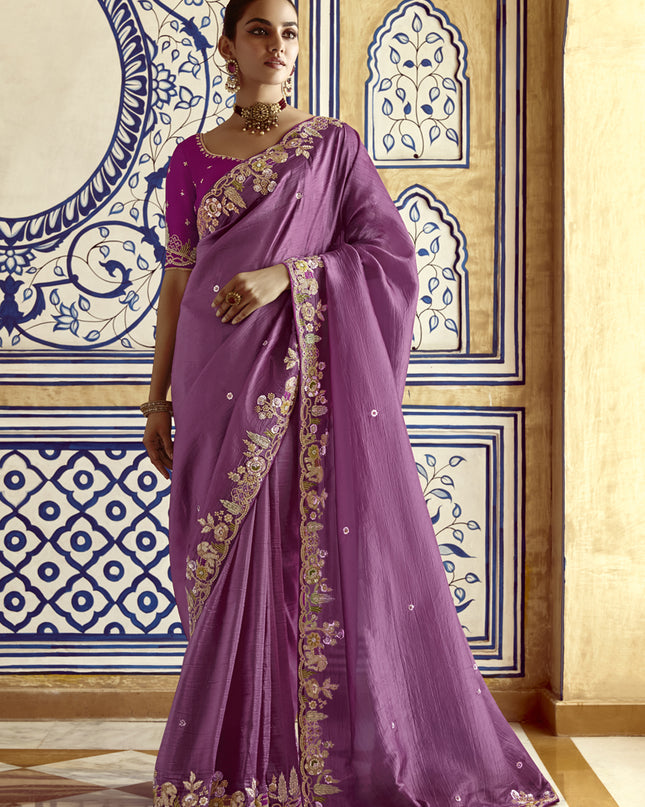 Charismatic Onion Pink Embroidered Designer Wedding Saree