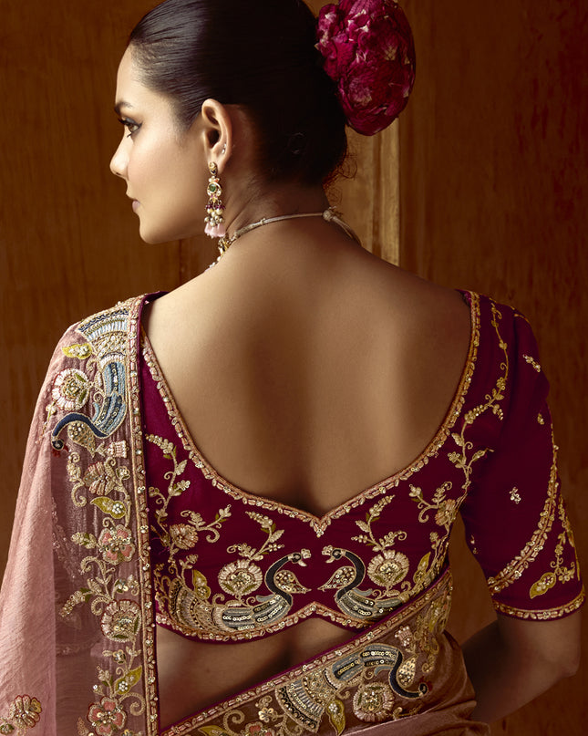 Exquisite Rose Taupe Embroidered Designer Wedding Saree