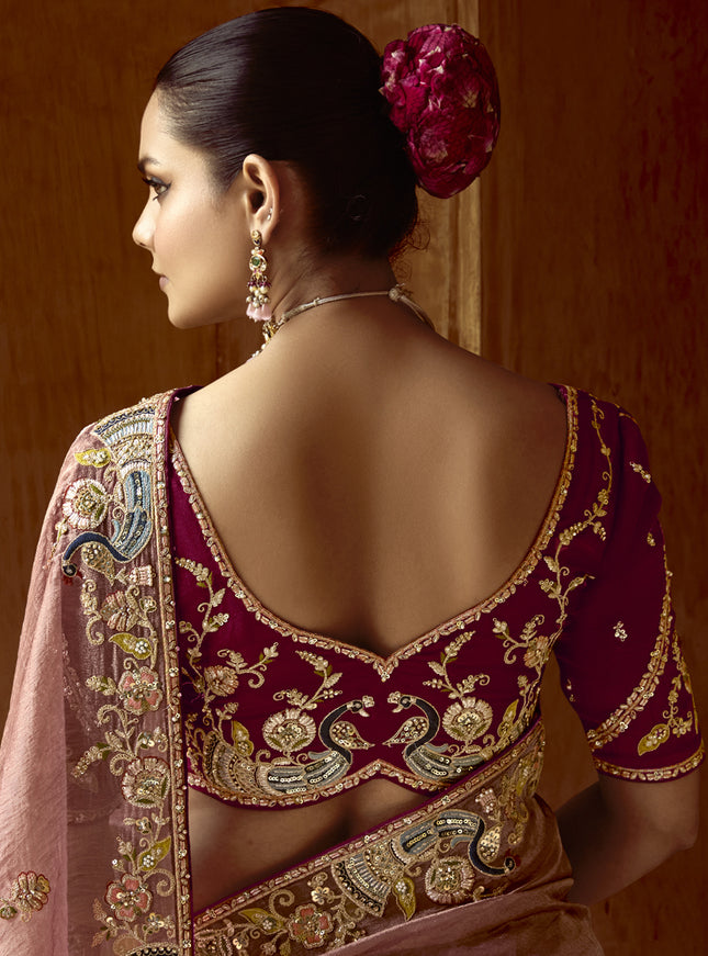 Exquisite Rose Taupe Embroidered Designer Wedding Saree