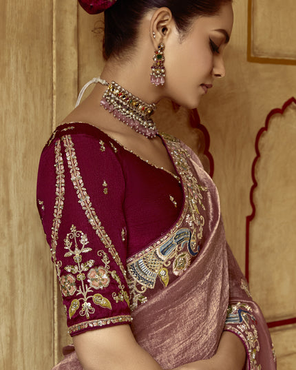 Exquisite Rose Taupe Embroidered Designer Wedding Saree
