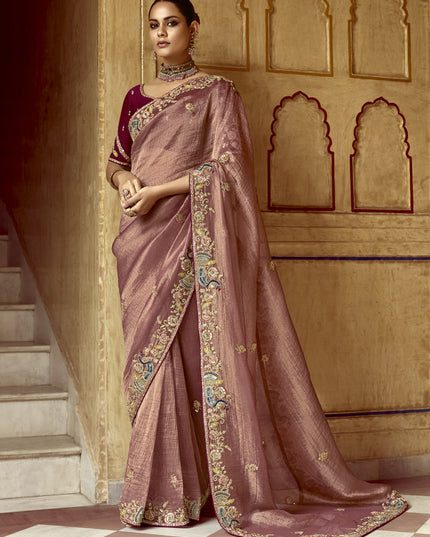 Exquisite Rose Taupe Embroidered Designer Wedding Saree