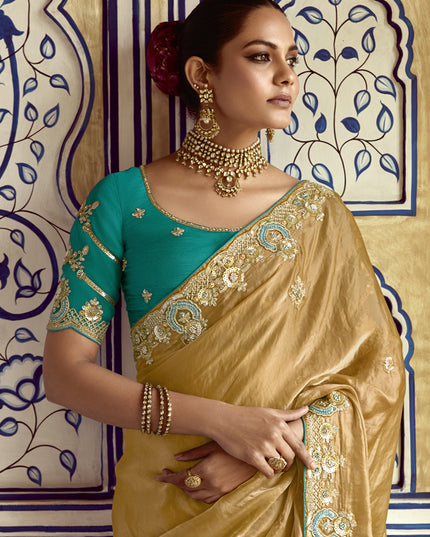 Sophisticated Fawn Embroidered Designer Wedding Saree