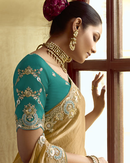 Sophisticated Fawn Embroidered Designer Wedding Saree