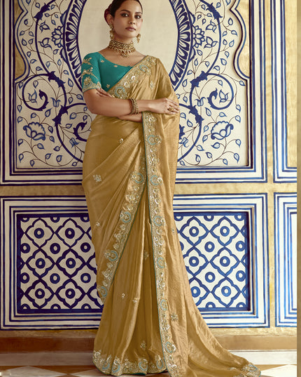 Sophisticated Fawn Embroidered Designer Wedding Saree