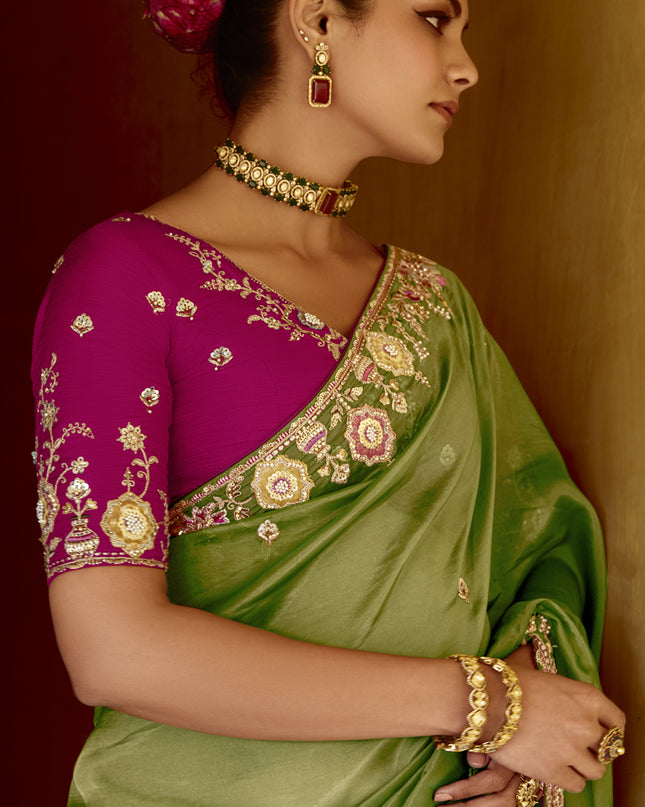 Flawless Fern Green Embroidered Designer Wedding Saree