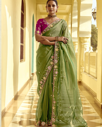 Flawless Fern Green Embroidered Designer Wedding Saree